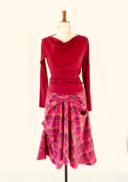 Flamenco style skirt ,Wool check skirt in pink,Size18 skirt