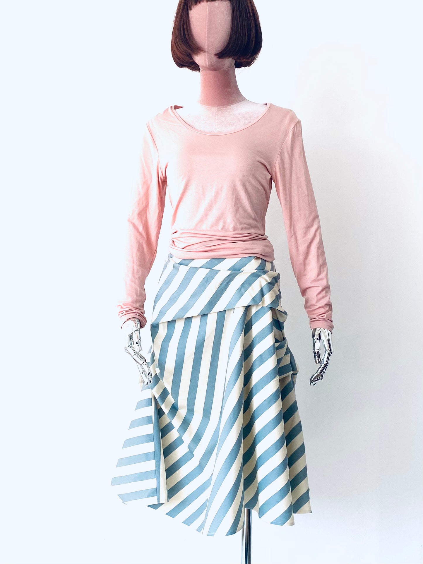 Flamenco Style -cotton summer short skirt. Duck egg /ivory  stripe skirt