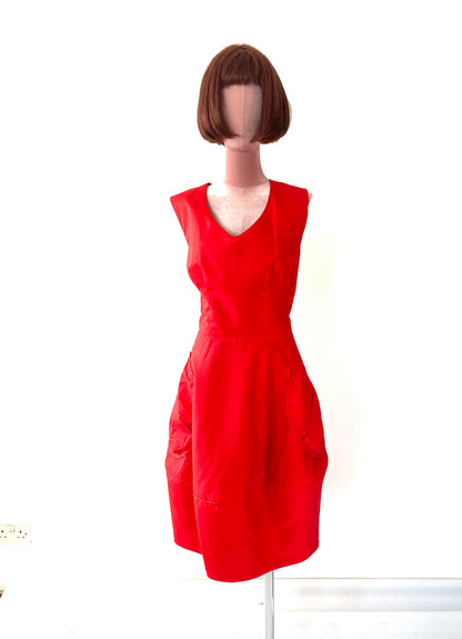 Rain proof Red Dress. Red Dress with oversized Pockets.Tulip Bubble Boho Style Dress