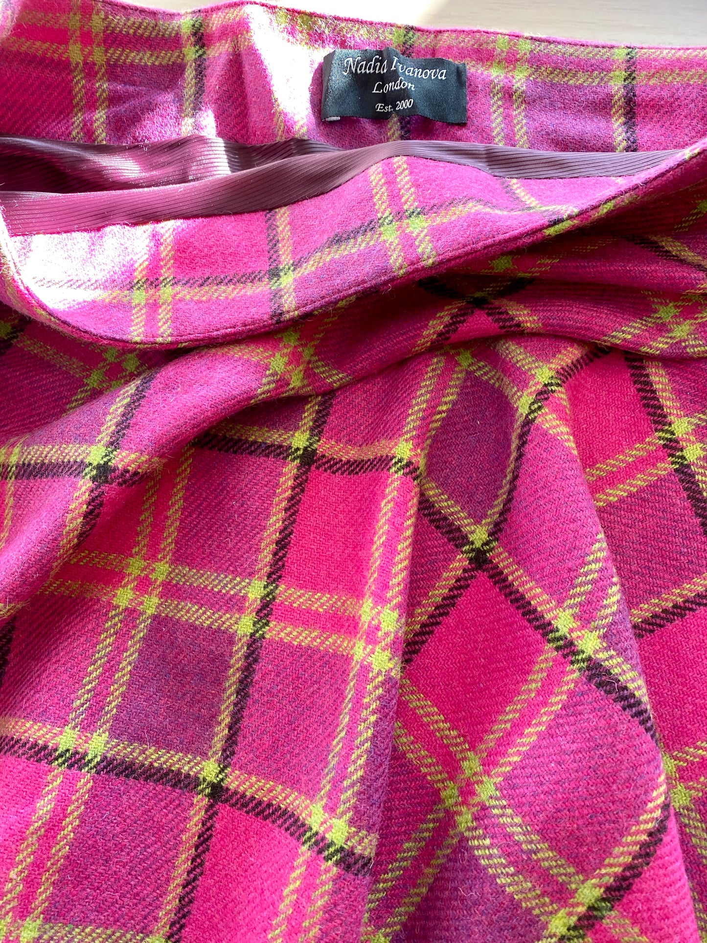 Flamenco style skirt ,Wool check skirt in pink,Size18 skirt