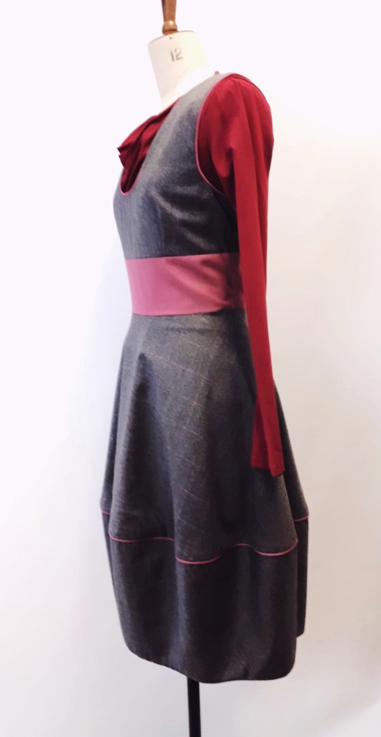 Pinafore bubble  style wool Dress , Tulip  style wool check dress