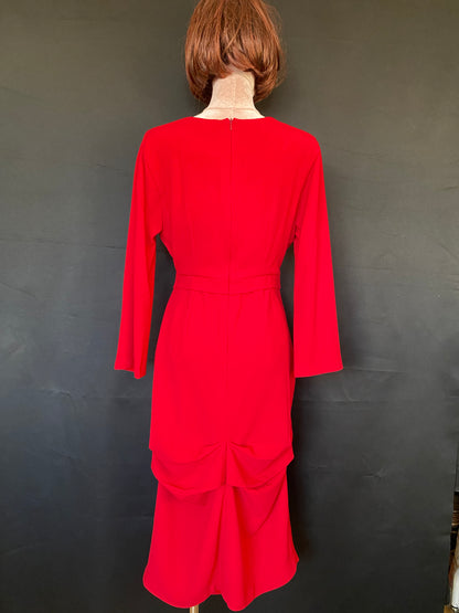 Red long sleeves cocktail / work , day Dress .