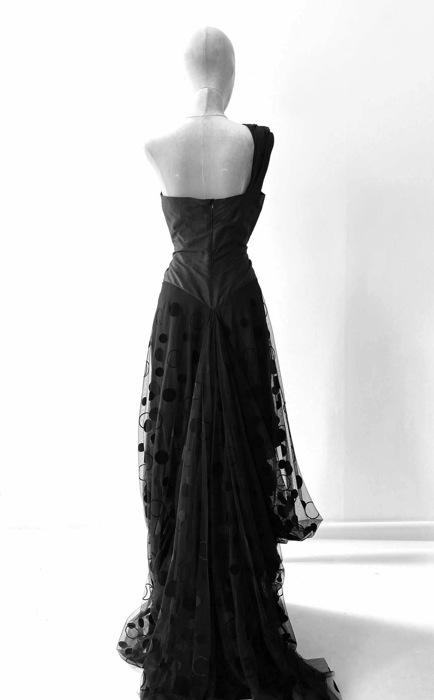 One shoulder  Silk & Netting long Dress.Haloween Dress