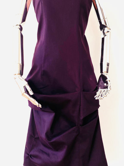 Day,Work Dress in Aubergine Strech Cotton,Dress with my signature  pleats.