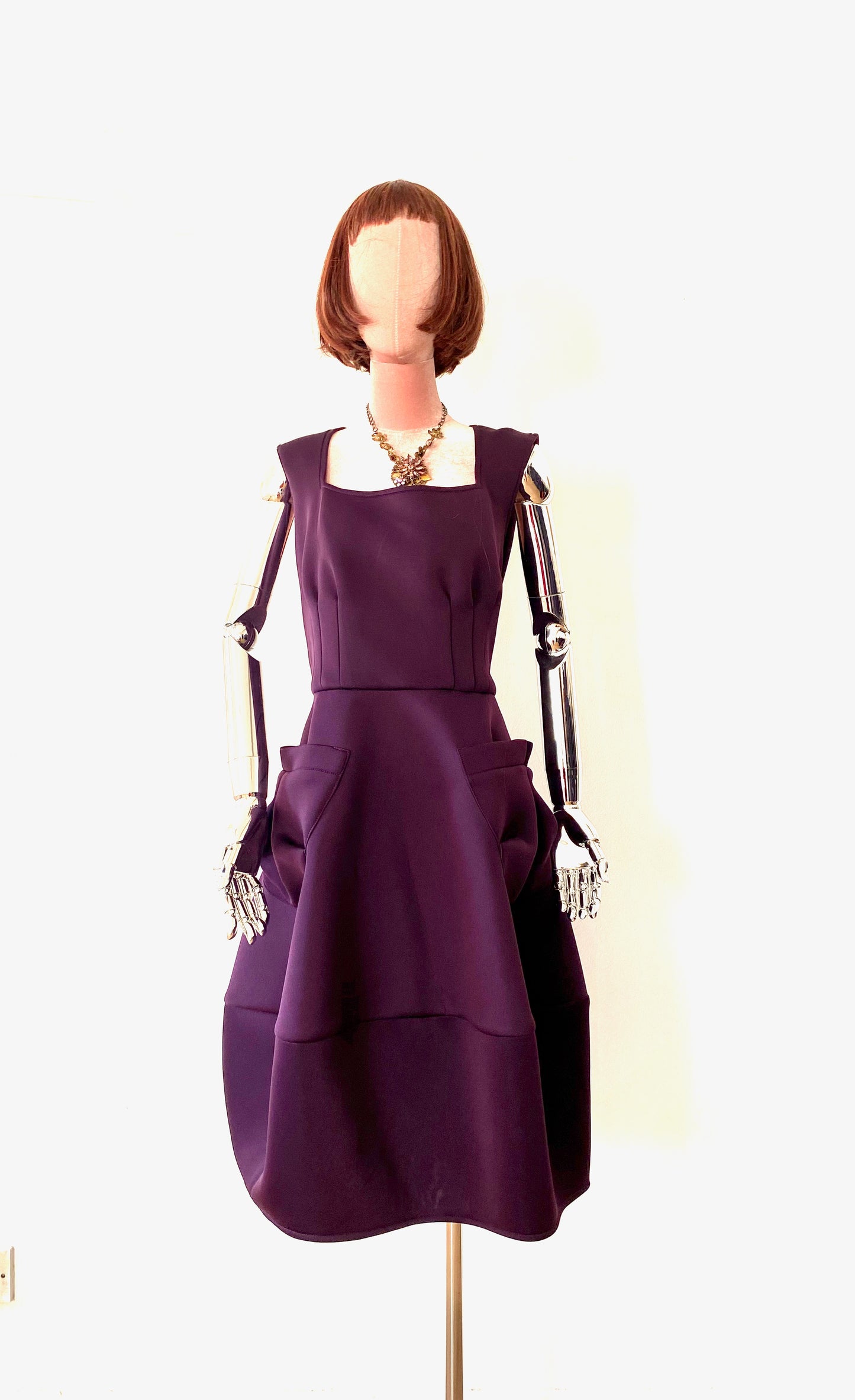 Neoprine,Winter,Purple Dress,Dress With Oversized Pockets Buble Dress