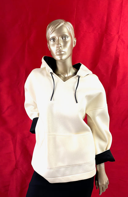 Cream hoody in Microfibre luxury  fabric/ Neoprine  fabric hoody