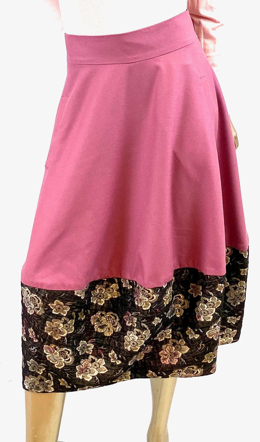 Bubble style/Tulip skirt made with wool /cshmire blend & brocade panel
