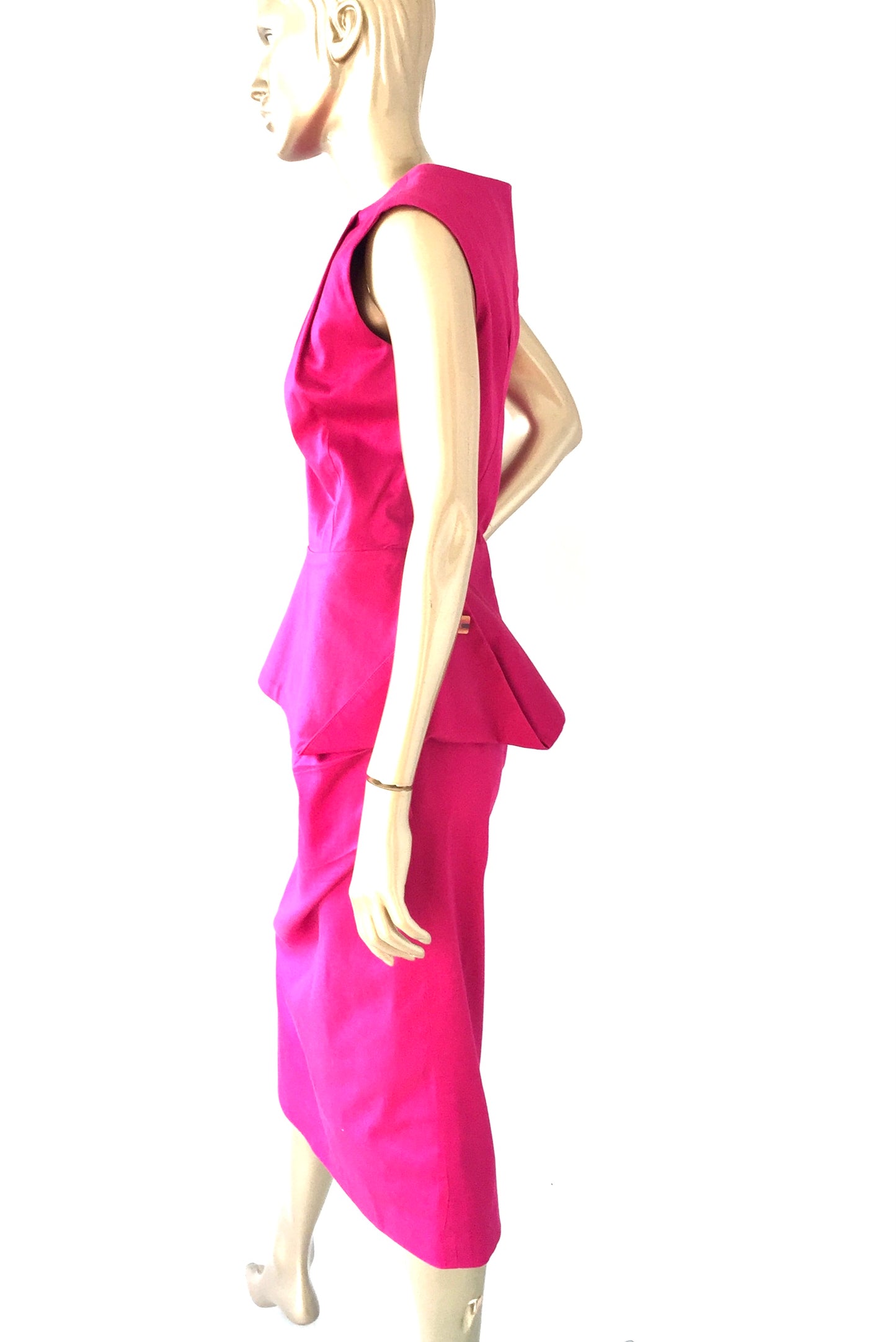 Pencil style skirt with pleats & Peplum style top in hot pink colour.