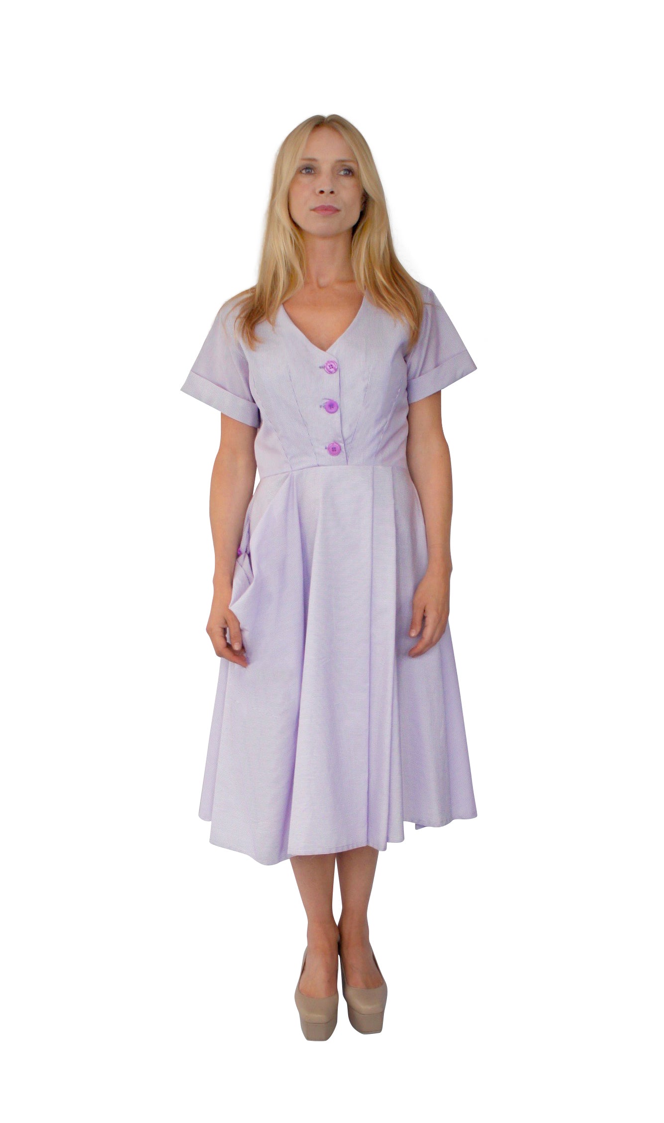 50 s style Cotton shirting dress,Day summer dress,Dress with pocket