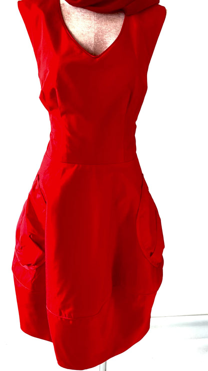 Rain proof Red Dress. Red Dress with oversized Pockets.Tulip Bubble Boho Style Dress