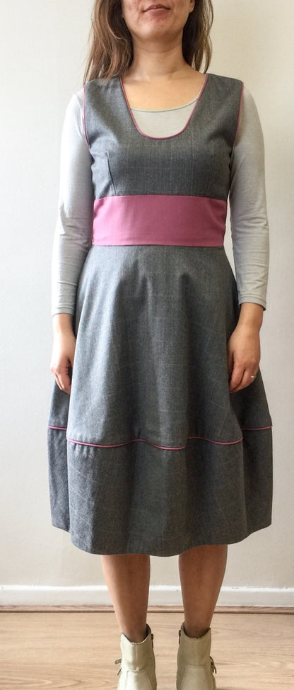 Pinafore bubble  style wool Dress , Tulip  style wool check dress