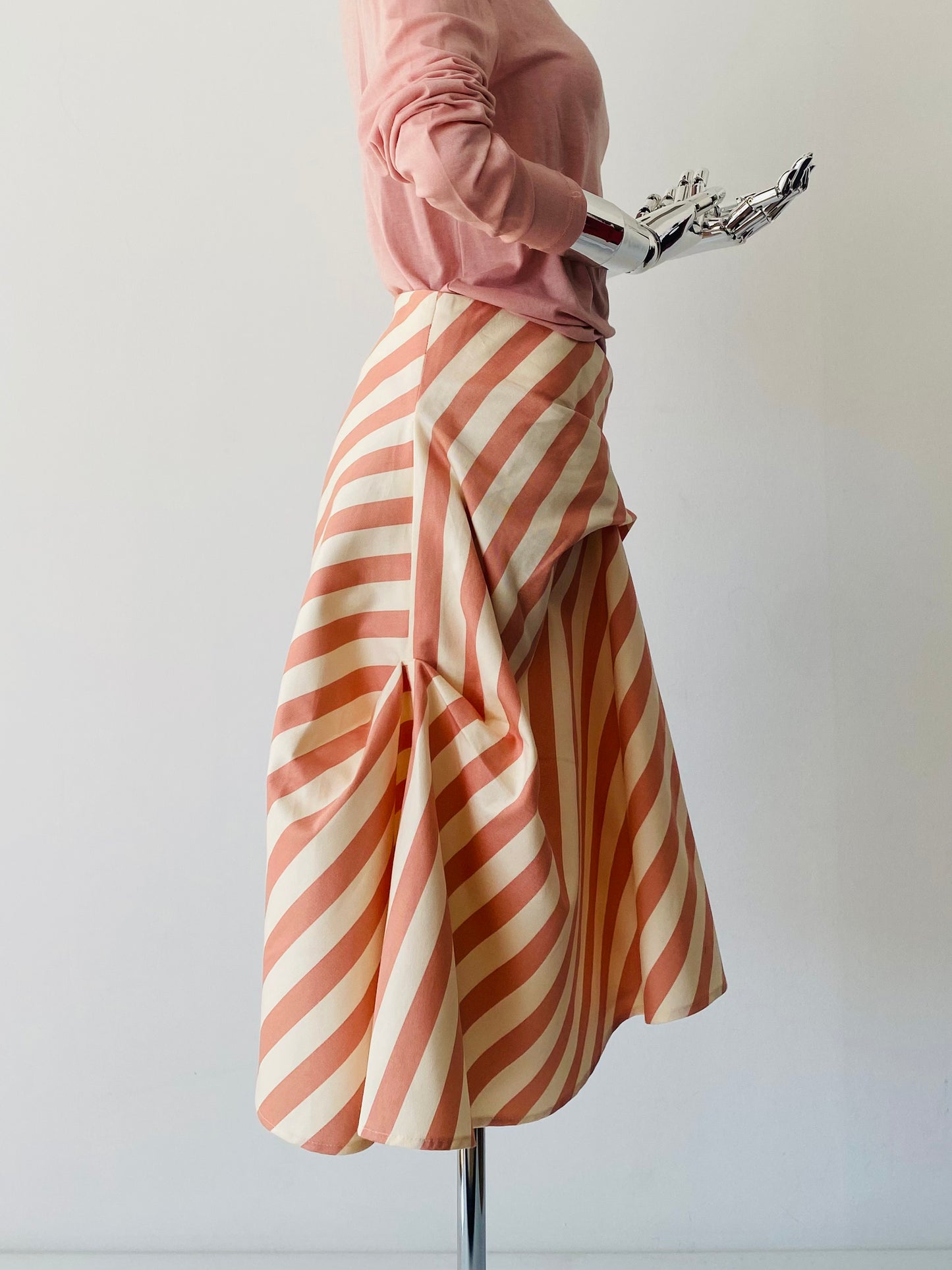 Flamenco Style -cotton summer short skirt. Duck egg /ivory  stripe skirt
